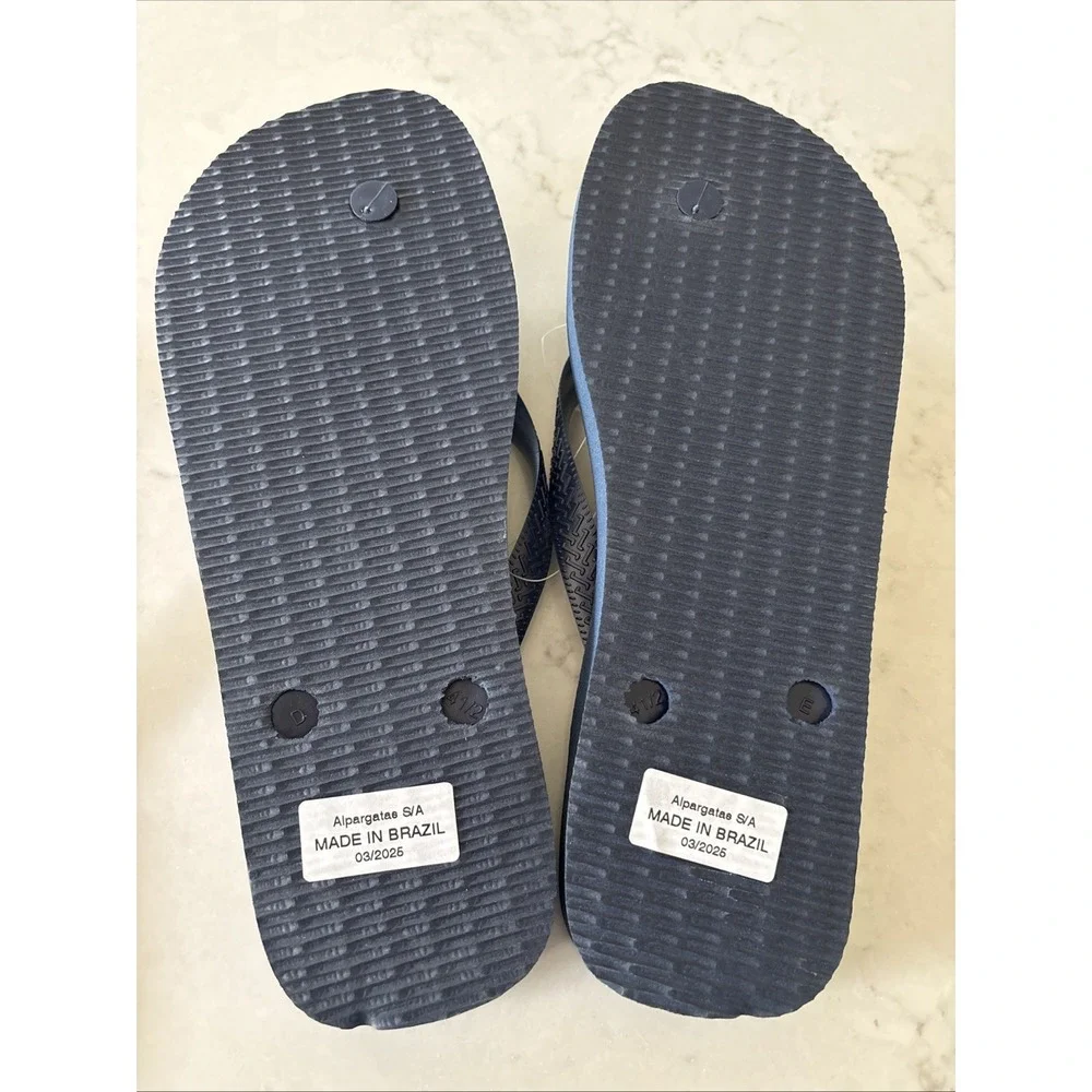 Havaianas Mens 9/10 Brazil Navy Blue Flip Flop Sandals Logo EU 42/42 New W 11 12